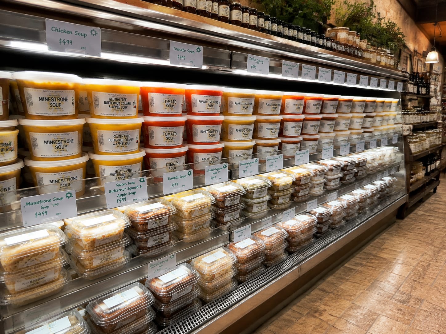 Gluten-free soups and prepared foods on the shelves of the Agata & Valentina gluten-free store