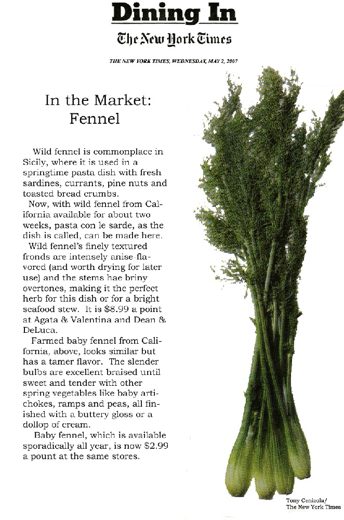 Press clipping: In the Market: Fennel... — The New York Times