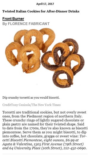 Press clipping: Front Burner dip Crunchy Torcetti... — The New York Times